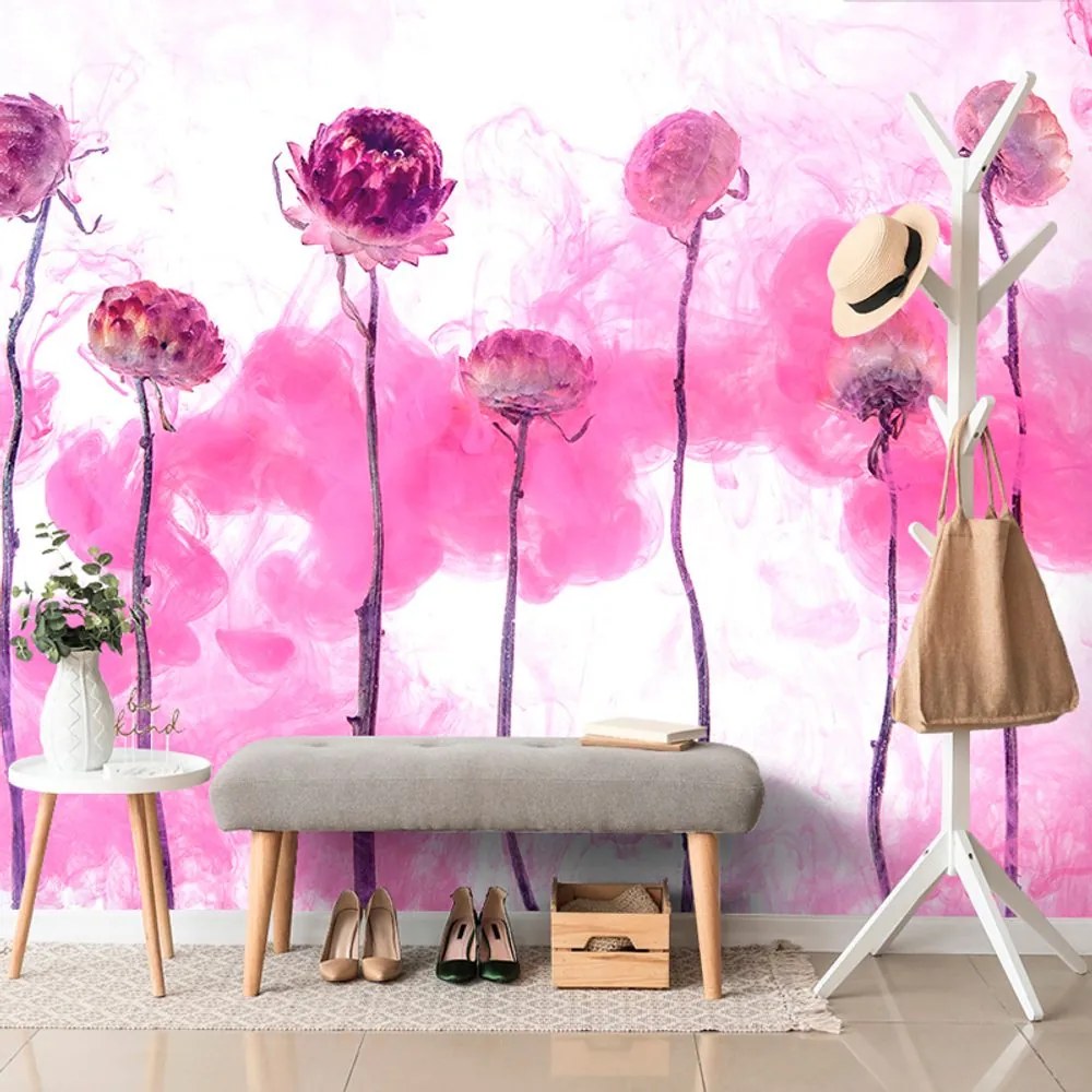 Carta da parati autoadesiva – Fiori con vapore rosa