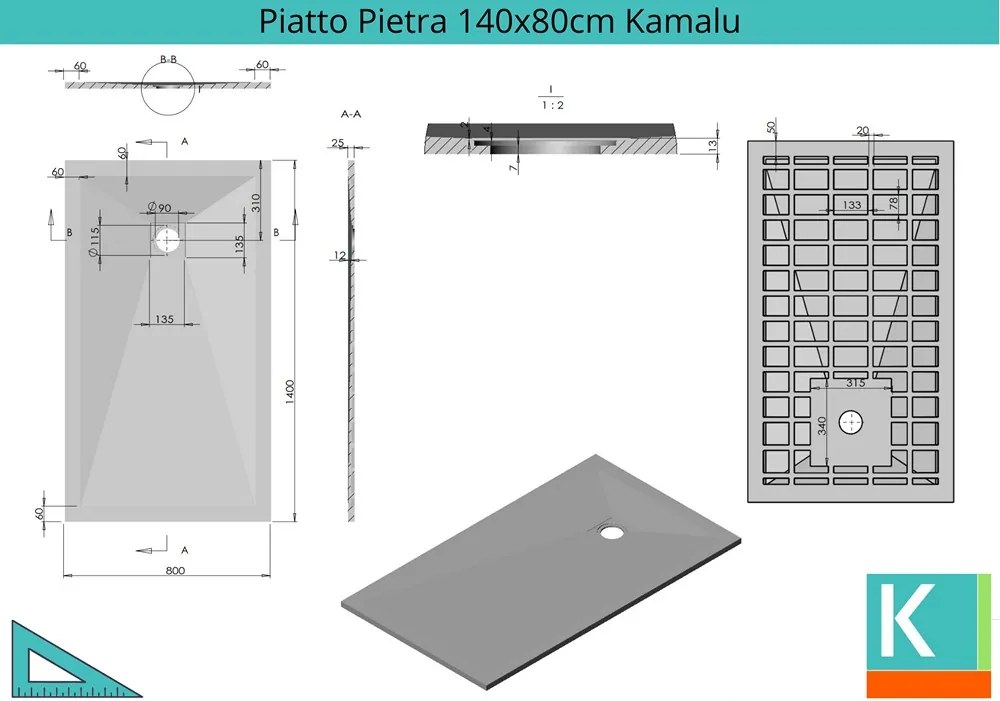 Piatto doccia 80x140 effetto pietra colore crema - KAMALU