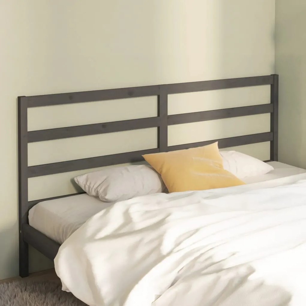 Testiera Per Letto Grigia 186x4x100cm İn Legno Massello Di Pino /