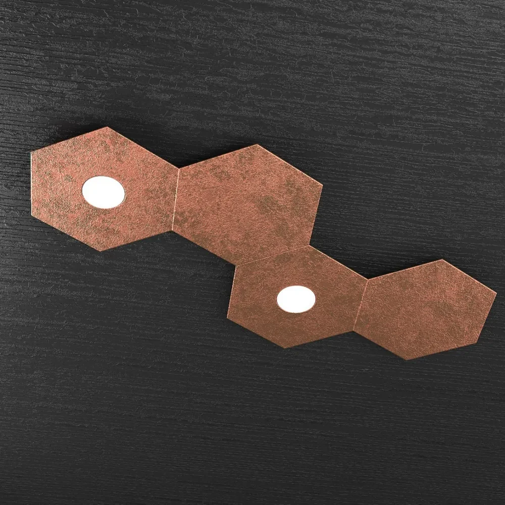 Plafoniera Moderna 4 Moduli Hexagon Metallo Foglia Rame 2 Luci Led 12X2W