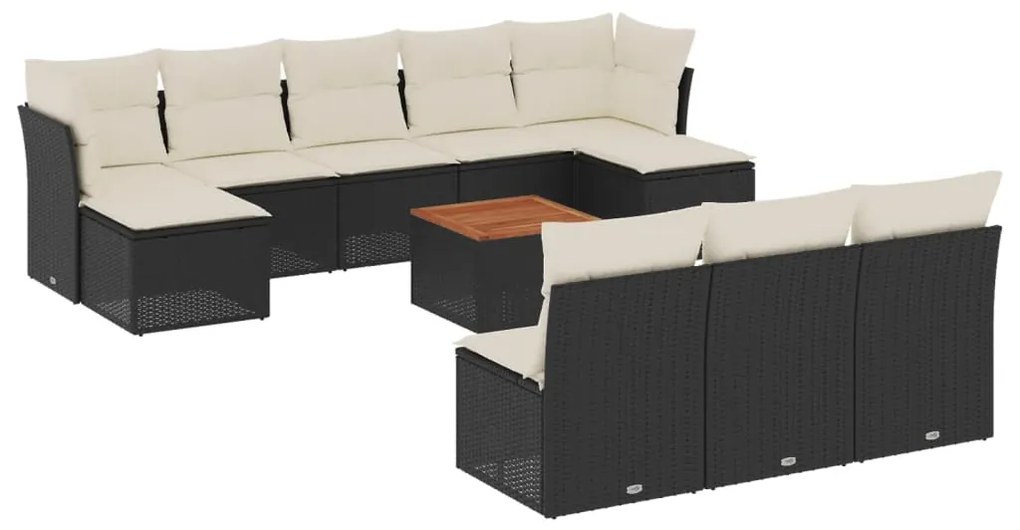 Set divani da giardino 11 pz con cuscini in polyrattan nero