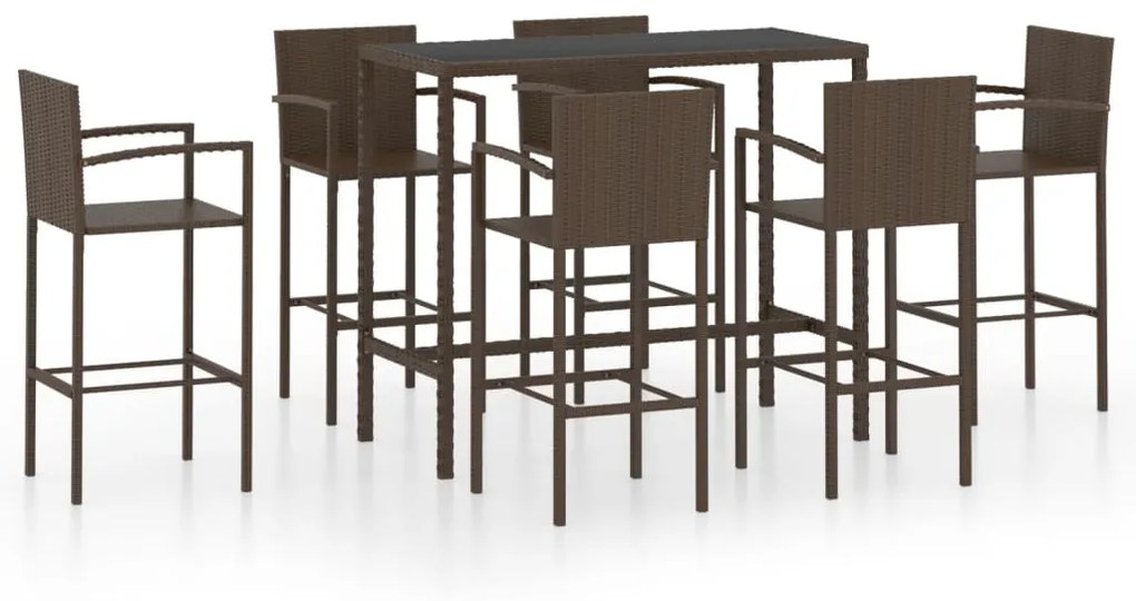 Set da bar da giardino 7 pz in polyrattan marrone