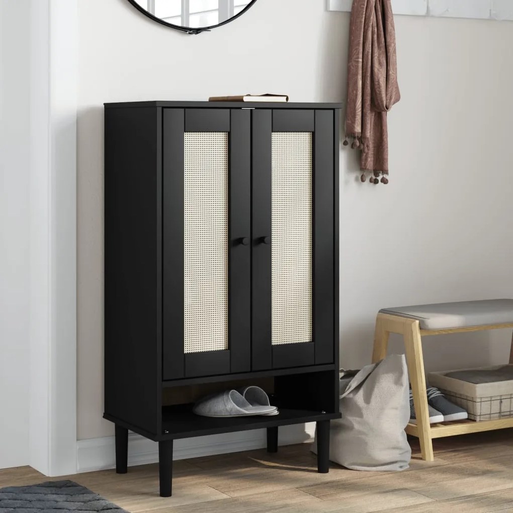 Scarpiera Senja Aspetto Rattan Nera 59,5x35x107 Cm Massello /