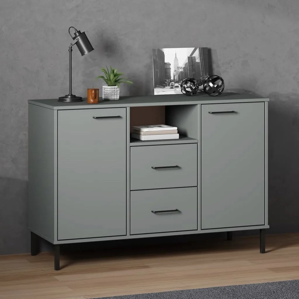 Credenza gambe metallo grigio 113x40x77 cm legno massello oslo