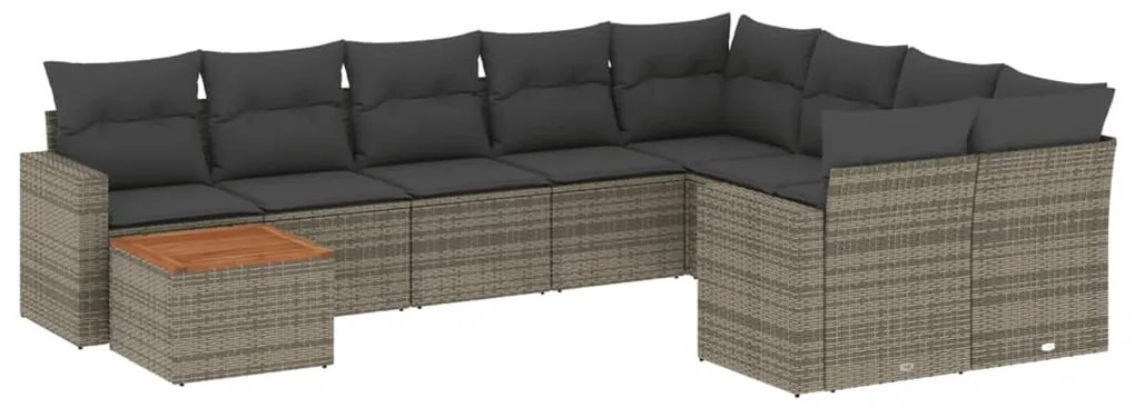 Set divano da giardino 10 pz con cuscini grigio in polyrattan