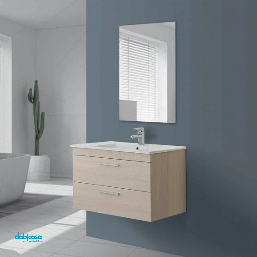 Mobile Bagno Sospeso "Stella" Da 80 Cm Composto Da Due Cassetti Finitura Larice