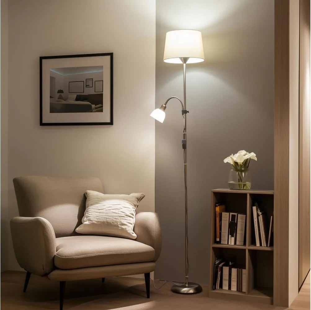 Brilagi - Lampada da terra CERIA 1xE27/100W/230V + 1xE14/25W cromo opaco/beige