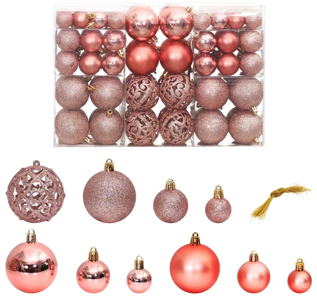 Set Palline di Natale 100 pz 3/4/6 cm, Rosa e Rosato