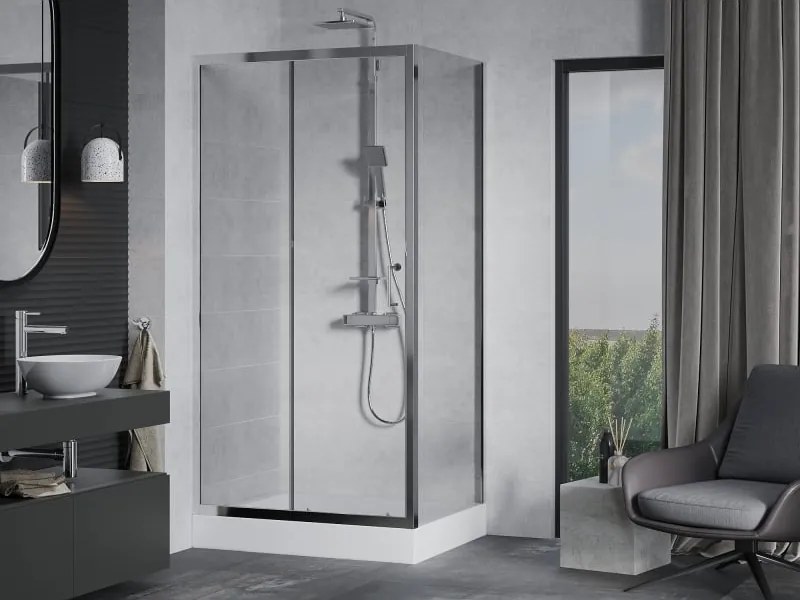 Mexen Apia cabina doccia scorrevole 100 x 80 cm, trasparente, cromo + piatto doccia Rio - 840-100-080-01-00-4510