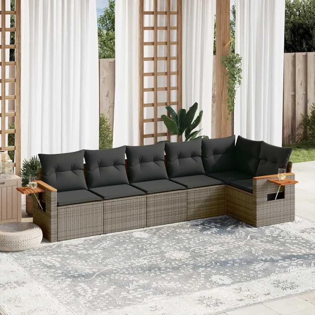 Set divano da giardino 6 pz con cuscini grigio in polyrattan