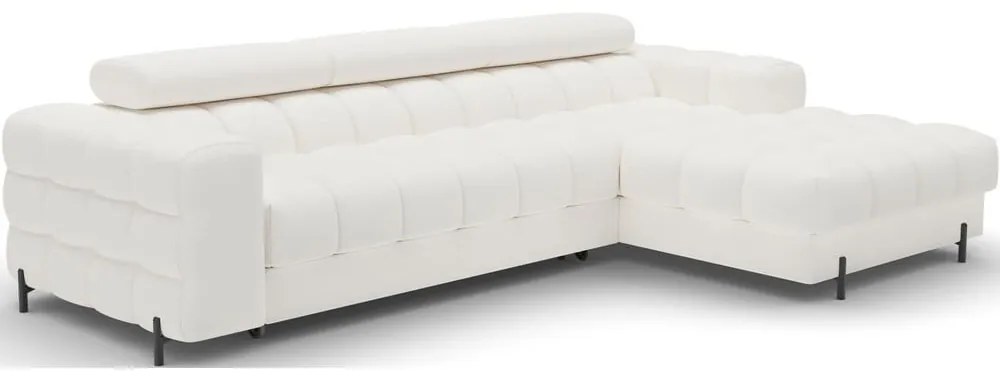 Divano angolare color crema allungabile/con contenitore (con penisola a destra/con chaise lounge) con rivestimento in bouclé Felro – ELTAP