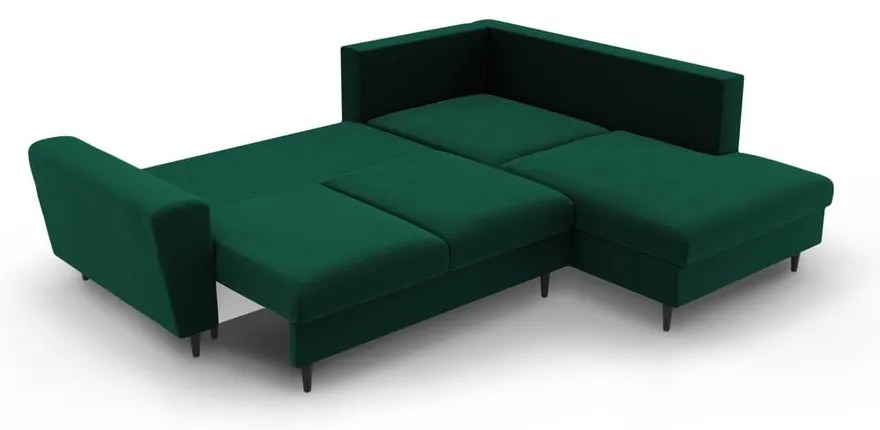 Divano angolare verde allungabile e con contenitore (con penisola a destra/a L) con rivestimento in velluto Kyoto – Cosmopolitan Design