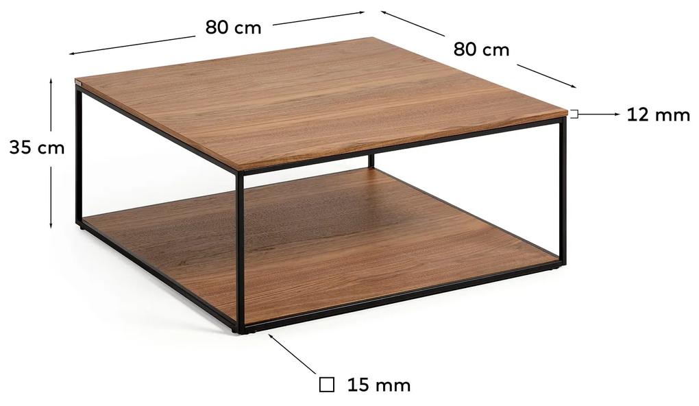 Kave Home - Tavolino Yoana impiallacciato noce e struttura in metallo verniciato nero 80 x 80 cm