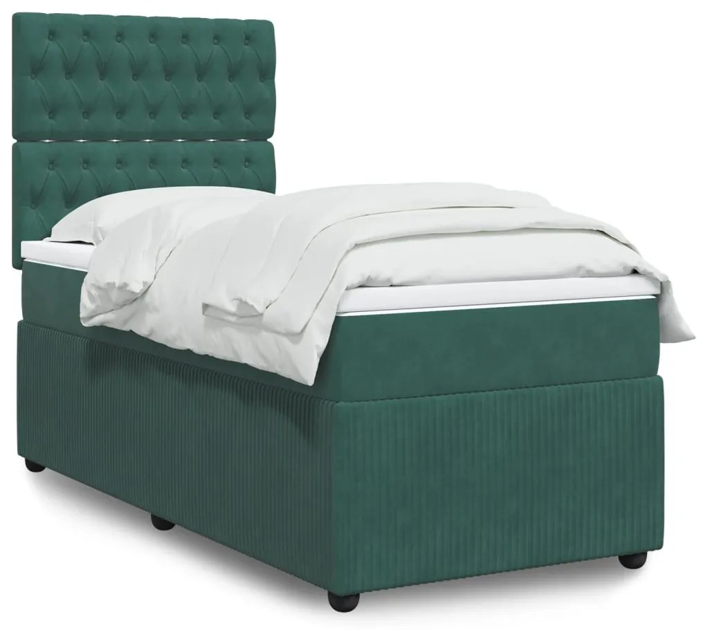 Giroletto A Molle Con Materasso Verde Scuro 90x190 Cm Velluto /