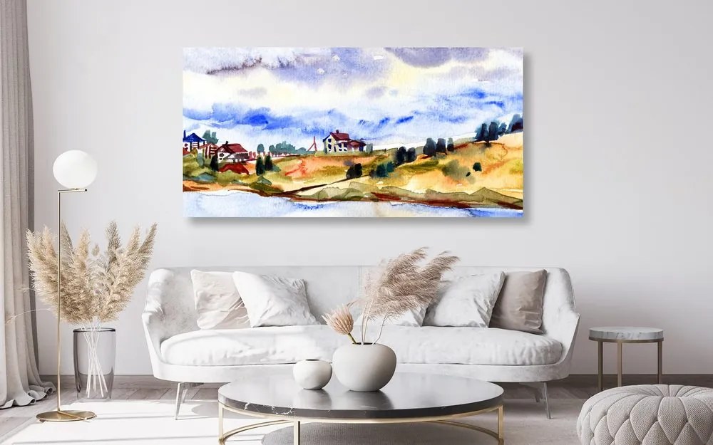 Quadro su tela – Villaggio acquerellato