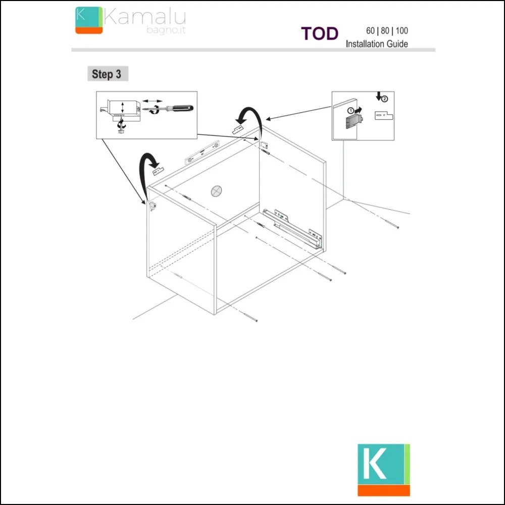 Mobile bagno 100cm con lavabo a incasso installazione sospesa TOD-100LA - KAMALU