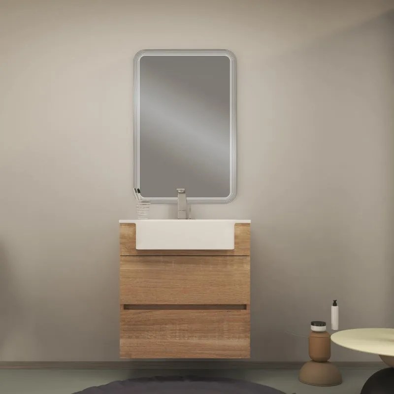 Mobile da bagno sospeso Paris di BADEN HAUS L 70 x H 72 x P 33.5 cm rovere laminato opaco, 2 cassetti