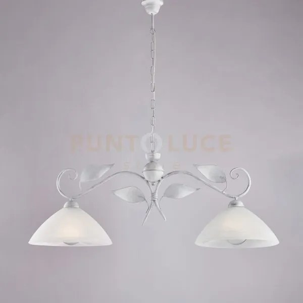 Lampadario in ferro laccato bianco con decorazione argento antico e...