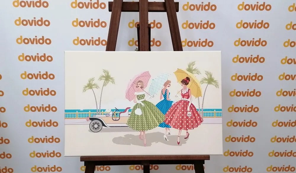 Quadro su tela – Signore retrò con ombrelli
