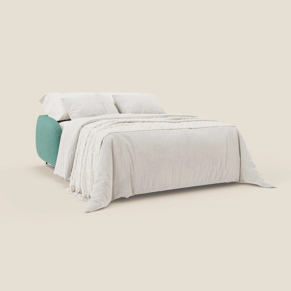 Ninfea divano letto Design Morbido con Piedini alti in Metallo e Materasso H18 cm in tessuto impermeabile T03 verde acqua