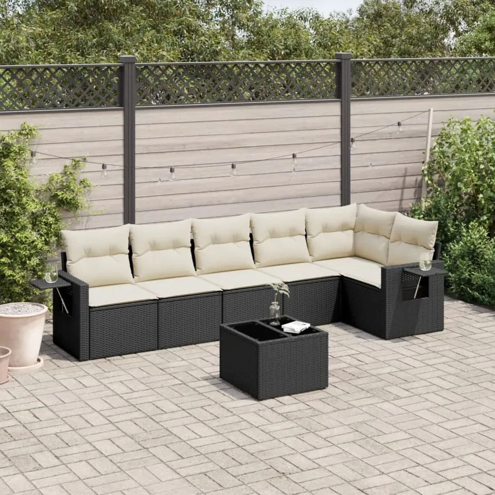 Set divani da giardino con cuscini 7pz nero polyrattan