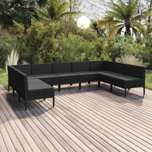 Set Divani da Giardino 9 pz con Cuscini in Polyrattan Nero