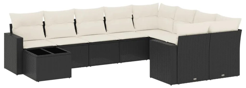 Set divani da giardino 10pz con cuscini in polyrattan nero