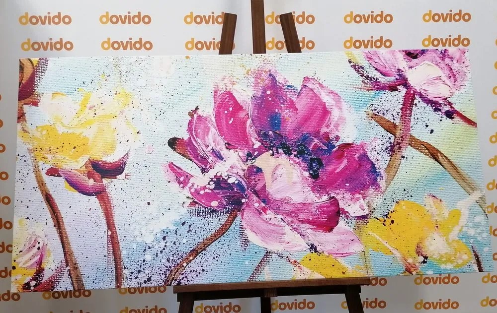 Quadro su tela – Dipinto di fiori gialli e viola