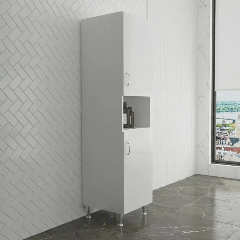 Set da 60 cm con lavatoio colonna e pensile in legno bianco Fedra