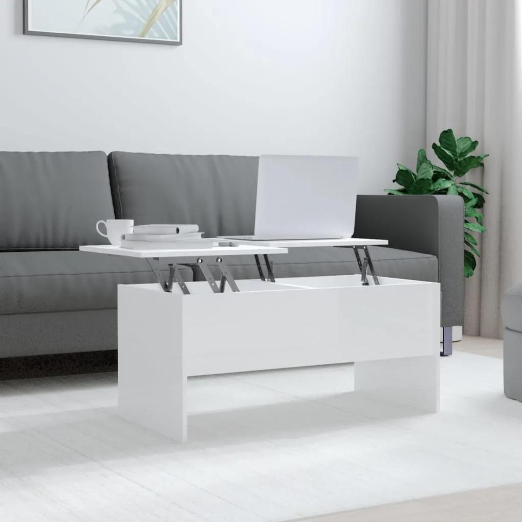 Tavolino bianco lucido 102x50,5x46,5 cm in legno multistrato