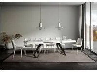 Tavolo da Pranzo Proxy 90x160 Allungato 90x420 in Nobilitato e Ferro Colore: Bianco Frassinato