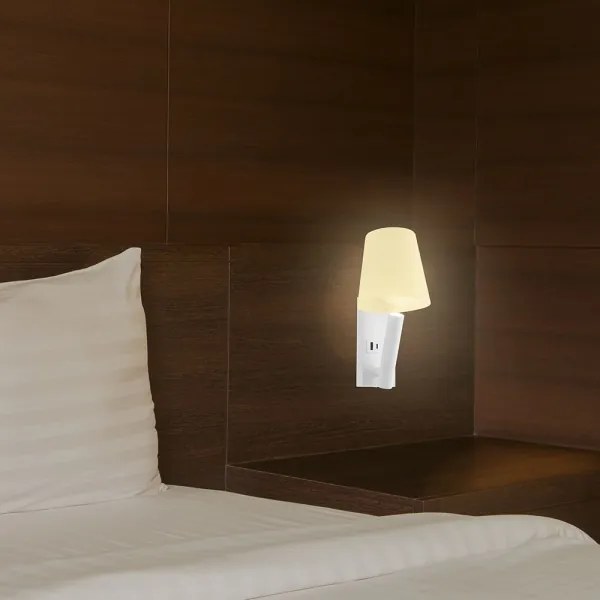 Lampada da parete LED con porta USB, 2 W, 230 V, 3000 K, bianca