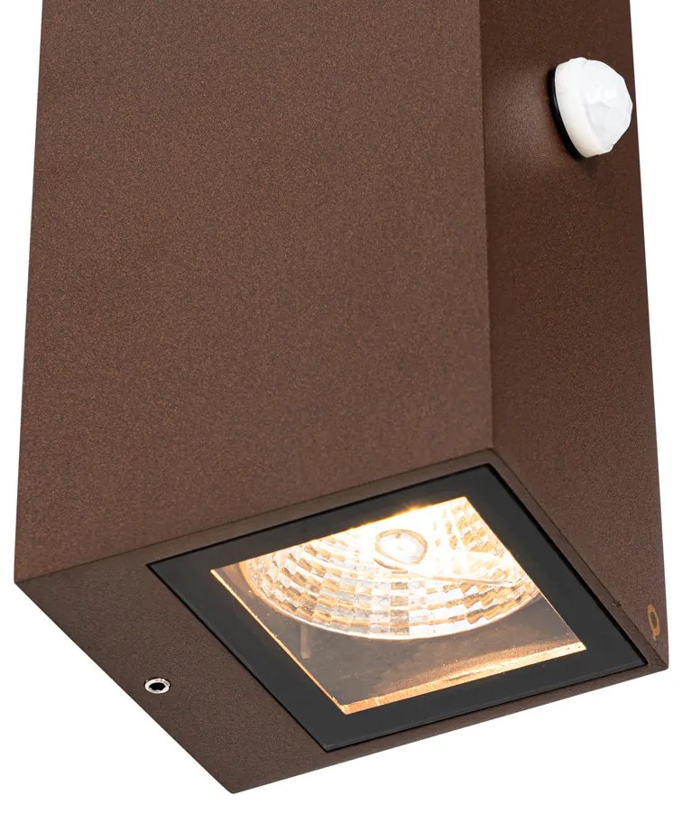 Lampada da parete marrone ruggine 2 luci GU10 AR70 IP44 con sensore di movimento - Baleno