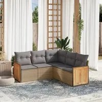 Set Divano da Giardino 5 pz con Cuscini Beige in Polyrattan 3260043