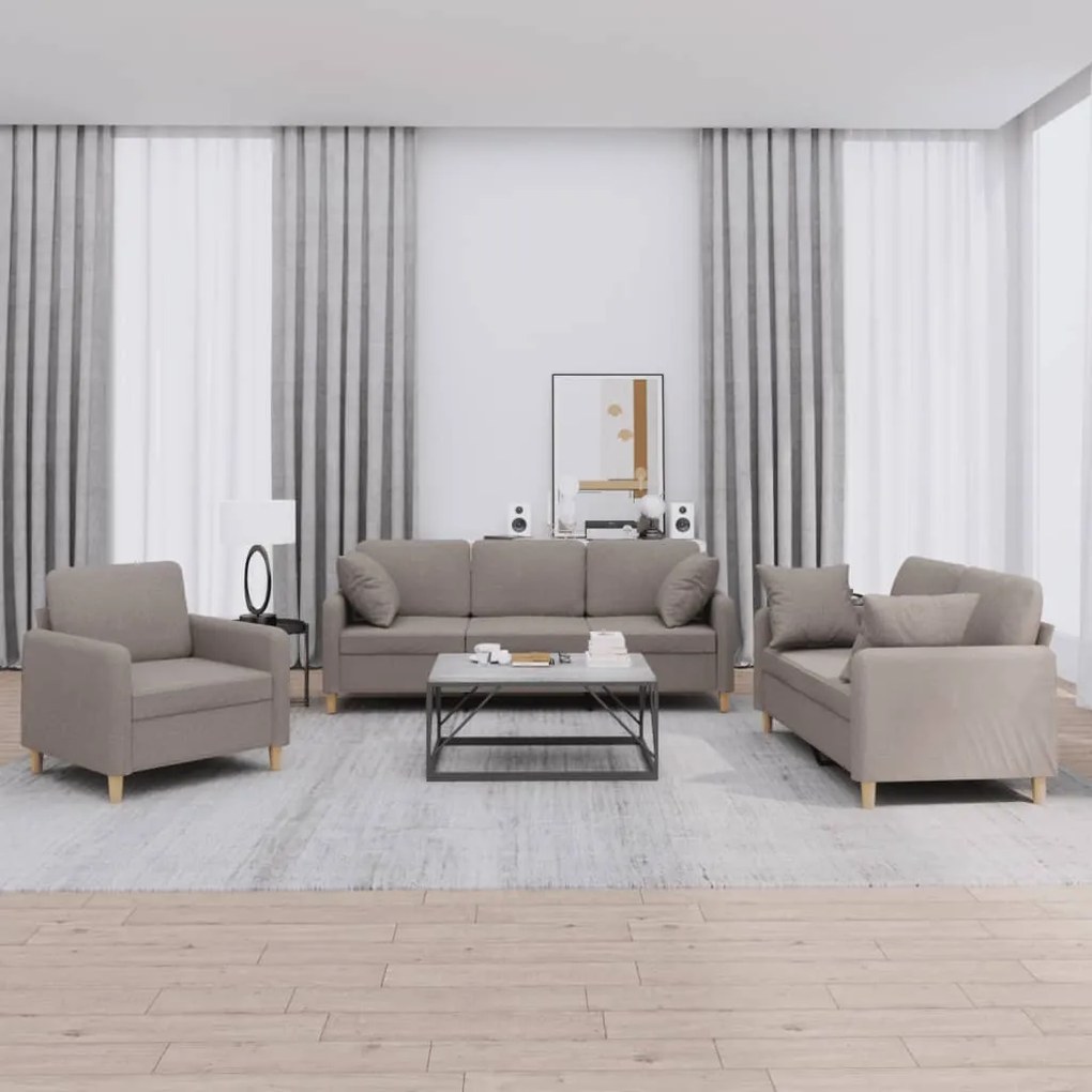 Set Divani 3 Pz Con Cuscini Tortora İn Tessuto /