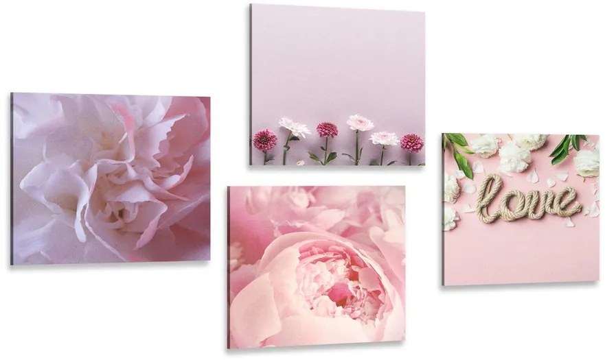 Set di quadri – Fiori in delicata tonalità rosa