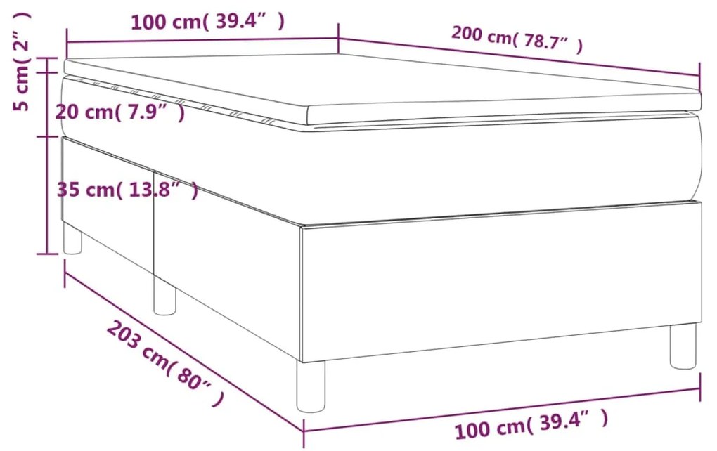 Giroletto a Molle con Materasso Grigio 100x200 cm in Similpelle