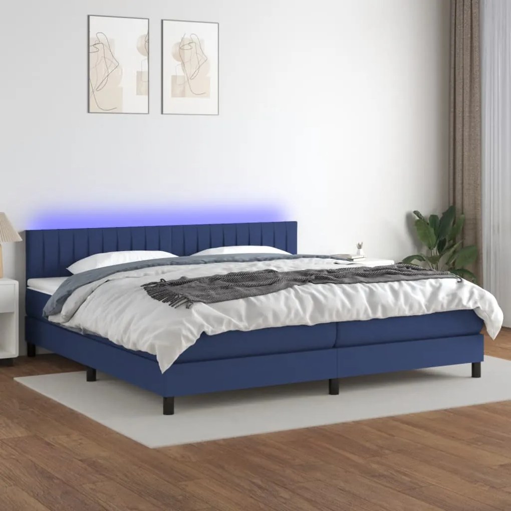 Letto a molle materasso e led blu 200x200cm in tessuto