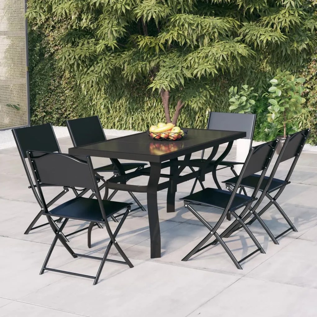 Set da pranzo per giardino 7 pz grigio e nero