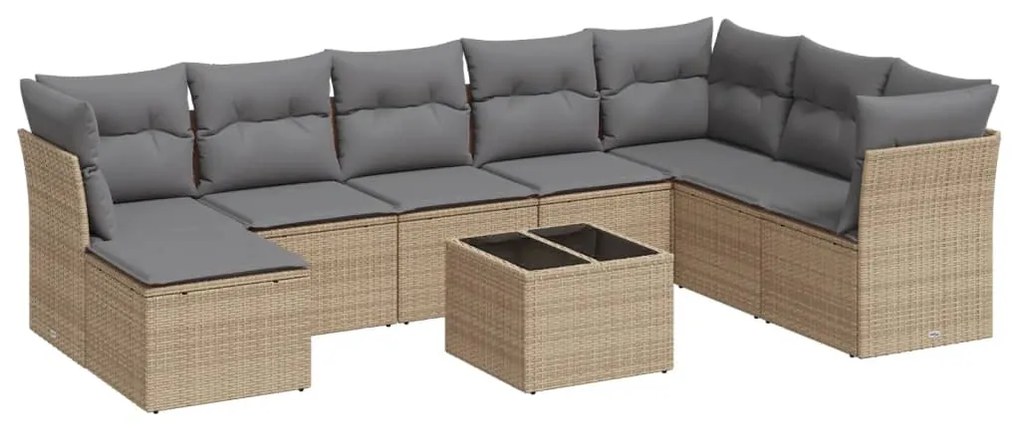 Set divano da giardino 9 pz con cuscini beige in polyrattan