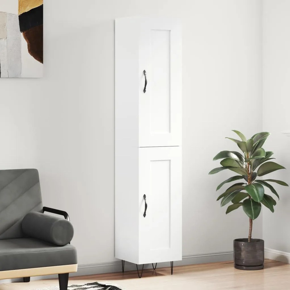 Credenza 34,5x34x180 Cm İn Legno Multistrato Bianco Lucido /