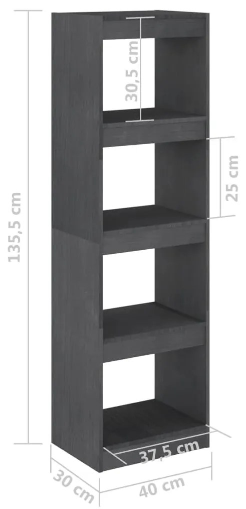 Libreria/Divisorio Grigio 40x30x135,5 cm Legno Massello di Pino