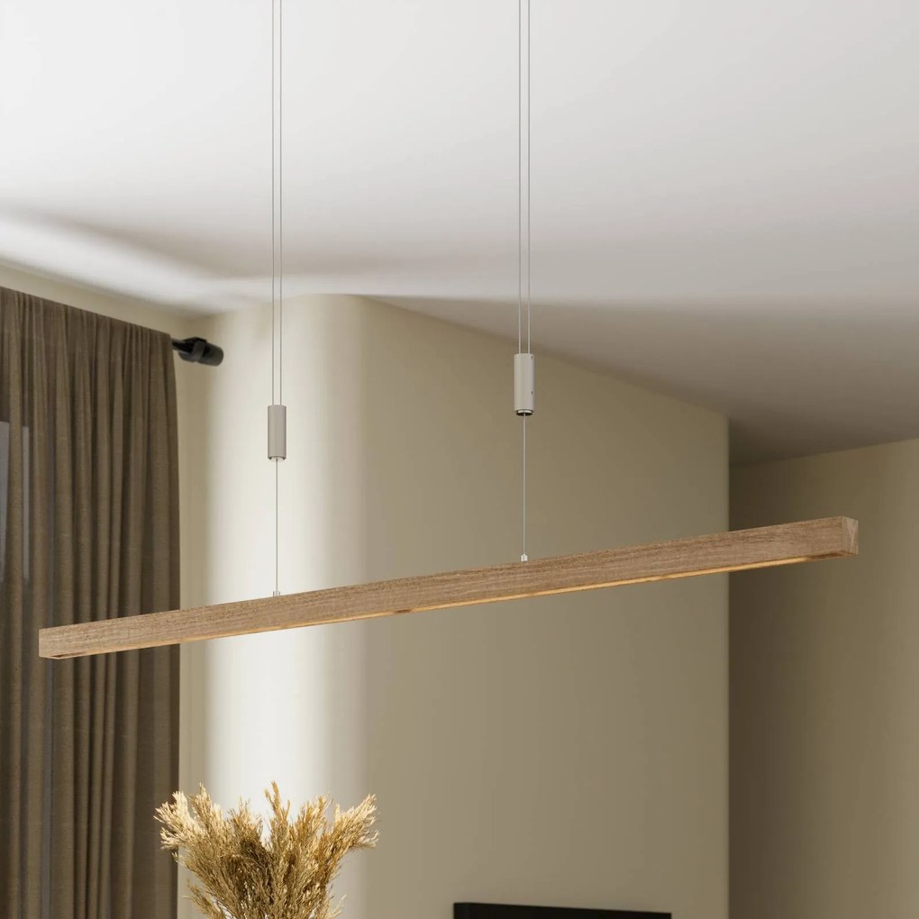 Lampada LED a sospensione Nora di Quitani, rovere naturale, lunghezza 118