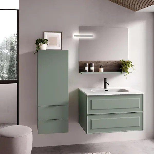 Mobile bagno sospeso 80 cm con lavabo e 2 cassetti RHEA Salvia Opaco