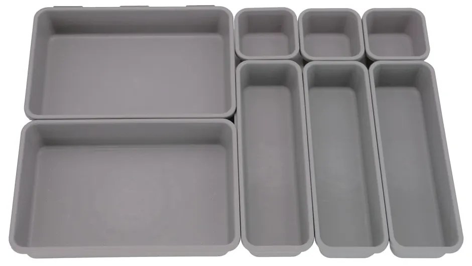 Set di 8 organizzatori per cassetti in plastica grigi - Addis