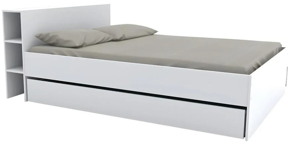 SALDI -  Letto con testata vani portaoggetti e cassetti 140 x 190 cm Bianco - EUGENE