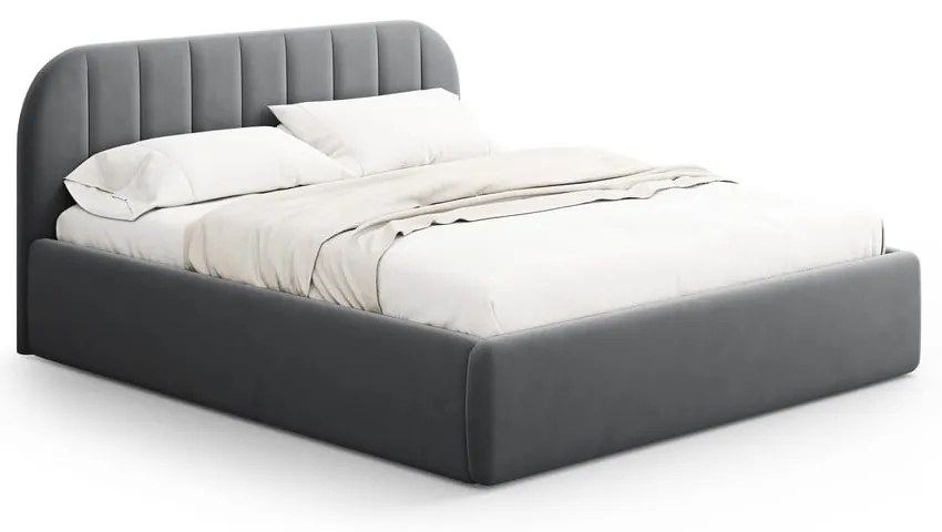 Letto matrimoniale imbottito grigio con contenitore con rete inclusa 160x200 cm Juno – Windsor &amp; Co Sofas