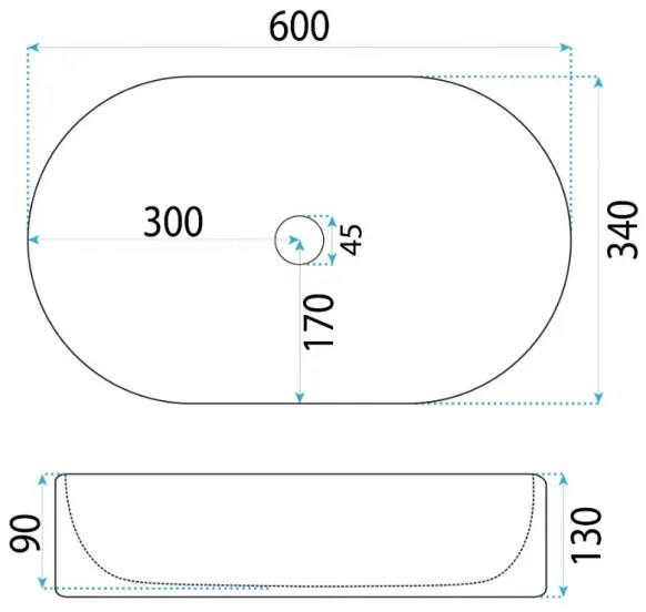 REA-U6526 - Lavabo da appoggio VANDA 34x60 cm ceramica/bianco lucido