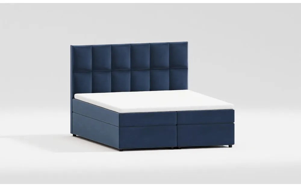 Letto matrimoniale imbottito blu scuro con spazio contenitivo 180x200 cm Flip - Ropez