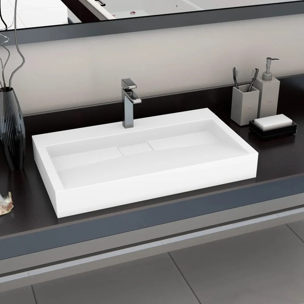 Lavandino 80x46x11 Cm Blocco İn Marmo/minerale Bianco /